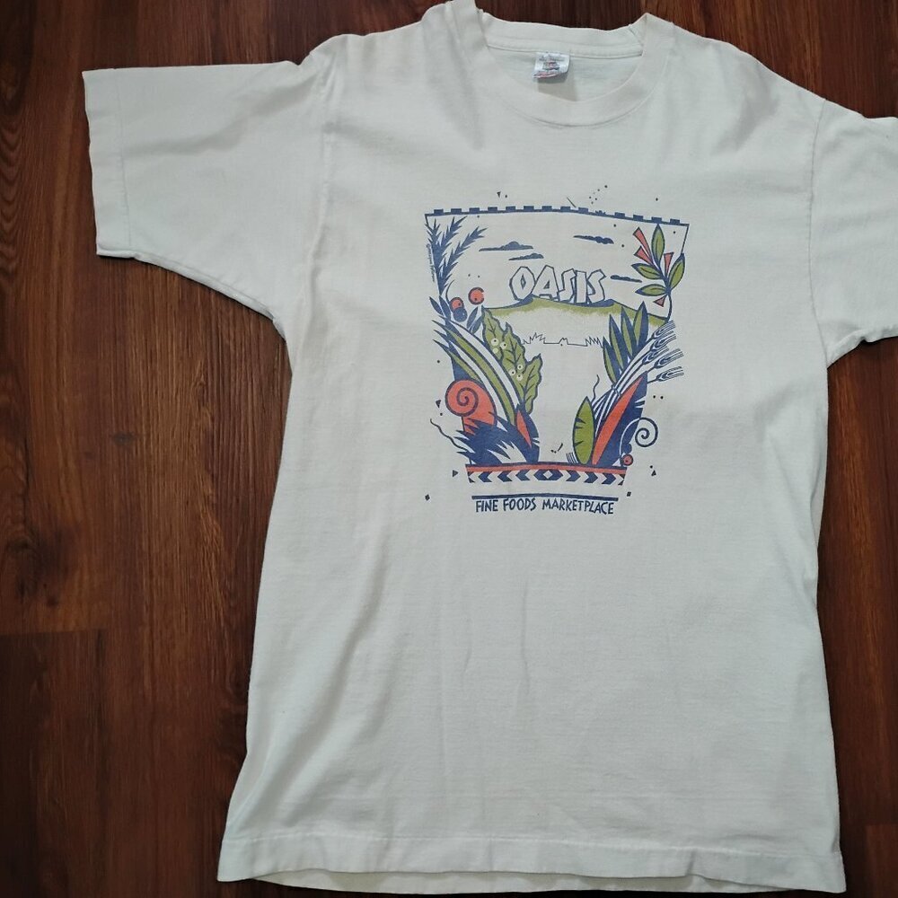 Vintage 90s Oasis Fine Foods Marketplace T-Shirt - Picture 2 of 8